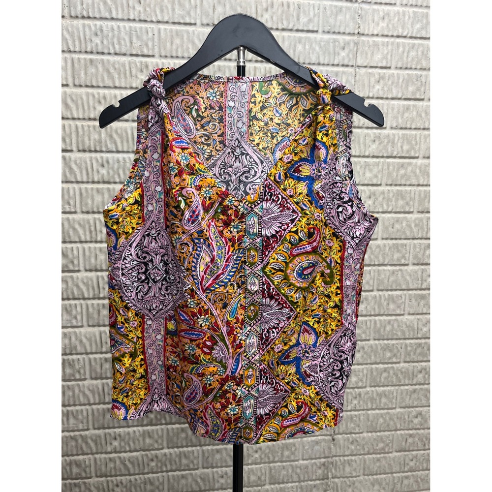 Cupshe Womens Paisley Floral Medallion V-Neck Shoulder Tie Tank Top Yellow Small